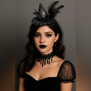 witch hat Halloween headpiece feather lace fascinator gothic witchcore cosplay